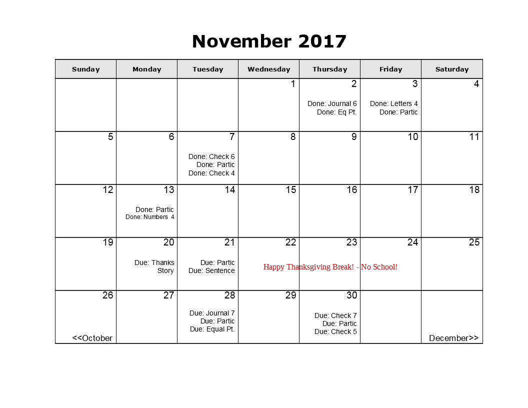 November Calendar